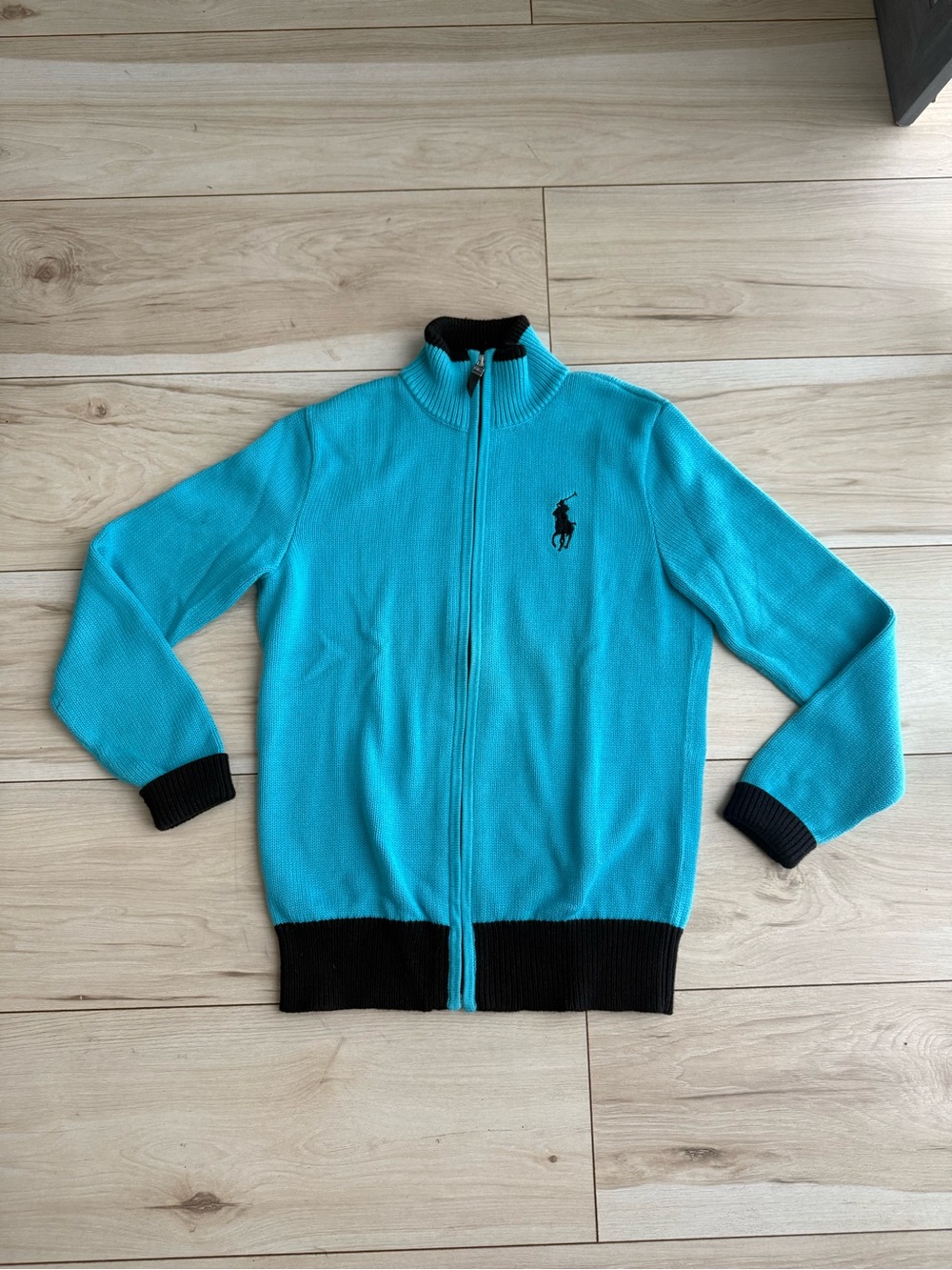 Ralph Lauren Golf Polo Zip-Up Sweater in Turquoise with Black Trim